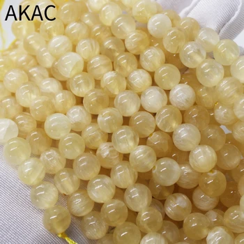1 прядь/набор AKAC 100% натуральный желтый кальцит approx8 мм 46-48 бусин рассыпчатые бусины для самостоятельного изготовления