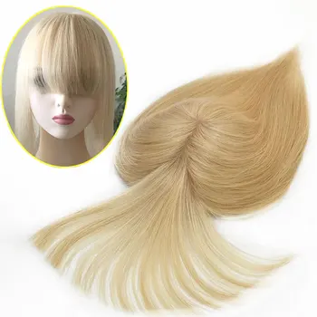 12x13cm Блондинка # 613 Чистый Цвет Натуральные Человеческие Волосы Топперы С Челкой Натуральный Зажим В Шиньонах 15x16cm Шелковая Основа Топперы