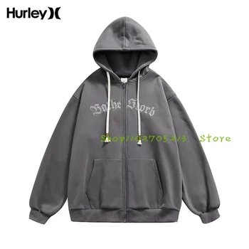 2023 Hurley New Classic плюс кардиган с бархатной подкладкой, свитер, мужская одежда американского модного бренда с вышивкой, свободное пальто для пожилых пар