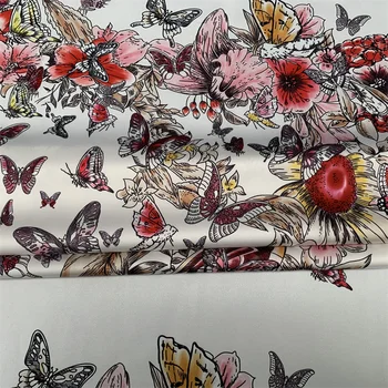 2023 Брендовый Белый фон с рисунком бабочки, цифровая печать, Эластичная атласная ткань для одежды, материал для шитья своими руками, Ярд материала для платья
