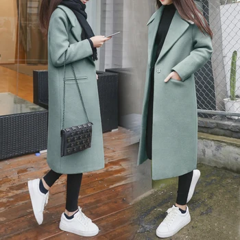 2023, Новое зимнее пальто на одной пуговице для женщин, повседневное шерстяное пальто и жакет, однотонная женская одежда, Корейская парка, утолщенное шерстяное пальто