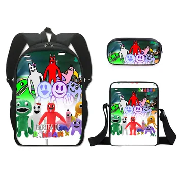 3 шт./компл. Рюкзак Garten of Banban для учащихся начальной и средней школы, школьный рюкзак для мальчиков и девочек с 3D принтом из мультфильма Аниме, дорожная сумка для ноутбука