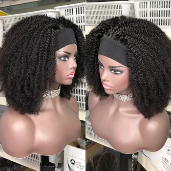 4B 4C Афро Кудрявая Повязка на голову Парики из человеческих волос 180% Плотности парики Для женщин Бразильские Человеческие Волосы Remy Полностью Машинные Парики