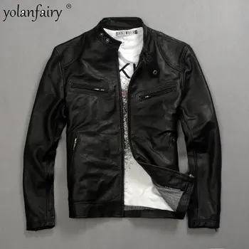 7XL Куртка из натуральной кожи, мужская мотоциклетная куртка, Верхний слой телячьей кожи, мужская куртка из натуральной кожи, Тонкая короткая куртка оверсайз FC