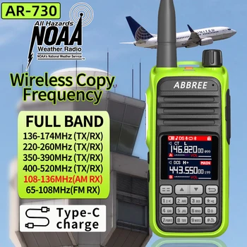 ABBREE AR-730 Air Band Частота беспроводного копирования 256-канальной рации NOAA Weather Channel Прием Типовой зарядки Двухстороннего радио