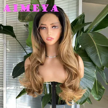 AIMEYA 13x4, светлый парик с эффектом омбре, длинные натуральные волнистые синтетические волосы для чернокожих женщин, Термостойкий парик для косплея на каждый день
