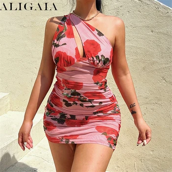 Aligaia, сексуальное обтягивающее платье с открытой спиной, женское плиссированное платье с диагональным плечом, городская пикантная девушка, высокая талия и ягодицы, клубная одежда для вечеринок