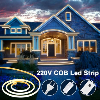 COB LED Strip Light 220V 288 Светодиодов/М Светодиодная Лента 3000K 4500K 6000K С Переключателем/Диммером EU Power Plug для Украшения гостиной