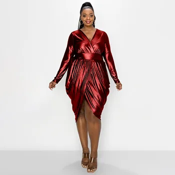 GPBD 2022 Модное Новое платье с глубоким V-образным вырезом с длинным рукавом, однотонное женское платье средней длины, женское длинное платье в уличном стиле.