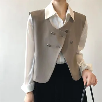 OL Модный женский костюм, жилет, тонкий элегантный офисный женский костюм, женские топы, черно-белый жилет, куртки