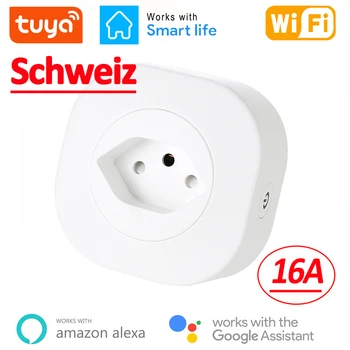 WiFi Smart Plug 16A Switzerland CH Plug Розетка Tuya ПРИЛОЖЕНИЕ для Alexa Google Home Голосовое управление Контроль мощности и времени
