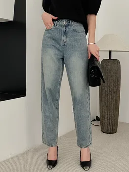 ZHISILAO Модные прямые джинсы с высокой талией Женские винтажные синие джинсовые брюки длиной до щиколоток Уличная одежда 2023