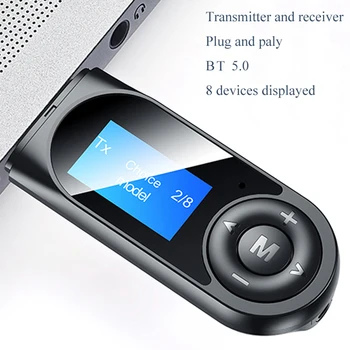 Адаптер ЖК-дисплея Bt 5.0 Bluetooth-совместимый приемник-передатчик, громкая связь, AUX 3,5 ММ Музыкальная стереосистема для автомобильного телевизора, ПК, говорящий
