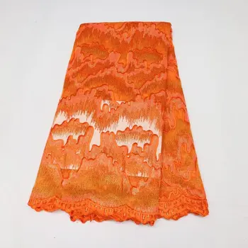 Африканская кружевная ткань с оранжевыми блестками 2023, Высококачественная Кружевная ткань из Нигерийского Французского тюля, Сетка с блестками для свадебного шитья