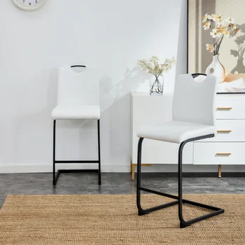 Белый стул из полиуретана, барный стул, обеденный стол, высота стула, комплект из 2 стульев из белого полиуретана [на складе в США]