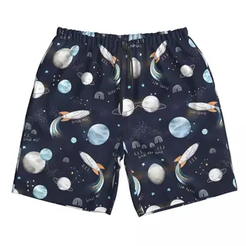 Быстросохнущие летние мужские пляжные шорты, трусы для мужчин, плавки, Шорты для плавания, Пляжная одежда, Лунный космический корабль, Вселенная