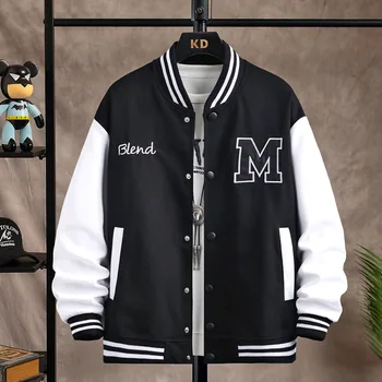 Весенние бейсбольные куртки с буквенным принтом Big M в стиле хип-хоп в стиле пэчворк, мужские куртки-бомберы с буквенным принтом, Мужские пальто уличной одежды Оверсайз