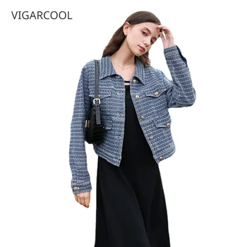 Весна и осень 2023, новое высококачественное текстурированное изысканное джинсовое пальто с воротником-поло и длинным рукавом, свободная универсальная модная куртка в стиле ретро.