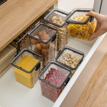 Герметичные банки в японском стиле, пластиковые банки для пищевых продуктов, Оптовые утолщенные емкости для хранения, Кухонные ящики для хранения зерна, холодильники,