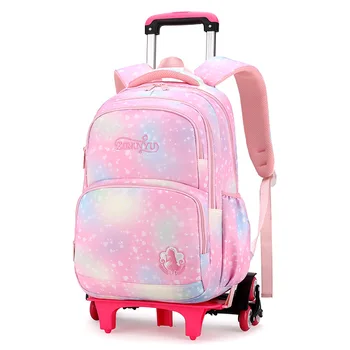 Детский водонепроницаемый ортопедический школьный рюкзак на колесиках, ранец для начальной школы, Съемная тележка, школьные сумки для детей и девочек