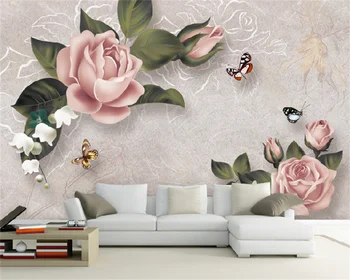 Европейская ретро мода роза элитный диван ТВ фон украшение стен роспись обоев papel de parede flooral behang