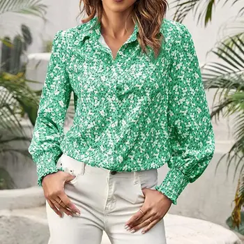 Женские блузки с длинным рукавом 2023, блузка с отложным воротником и цветочным принтом, Повседневные топы, Элегантная рабочая одежда, шифоновые рубашки