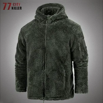 Зимняя военная куртка с капюшоном, мужская тактика, Утепленный Теплый Бурый медведь с рогами, множество карманов, Плюшевое Свободное пальто на открытом воздухе, верхняя одежда