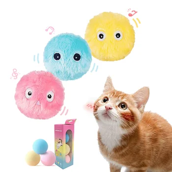 Интерактивный мячик, игрушки для умных кошек, плюшевая электрическая игрушка для обучения кошачьей мяте, котенок, игрушка для домашних животных с сенсорным звуком, игрушечный мячик-пищалка