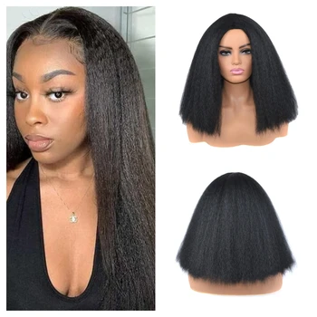 Искусственные парики из вьющихся волос Яки Awahair, 14-дюймовые короткие волосы Бобо для чернокожих женщин плотностью 150% для ежедневных вечеринок в стиле косплей