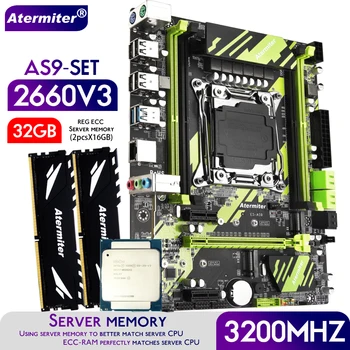 Комплект материнской платы Atermiter X99 AS9 с процессором Xeon E5 2660 V3 CPU LGA2011-3 DDR4 32 ГБ (2X16 ГБ) оперативной памяти 3200 МГц REG ECC