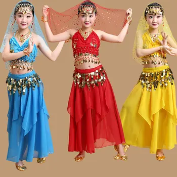 Костюмы для танца живота для девочек, детский набор для танца живота, индийское представление для девочек в Болливуде, одежда ручной работы, костюмы для девочек в Индии