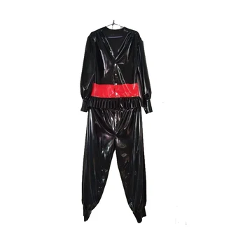 Латексная Новая униформа, 100% резина, черно-красная рубашка и брючный костюм из латекса 0,4 мм, размер XXS-XXL