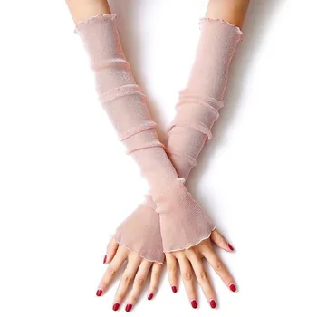 Летние модные женские Марлевые солнцезащитные рукава, перчатки, женские тонкие грелки для рук без пальцев, Солнцезащитный крем, УФ-Воздухопроницаемые рукавицы