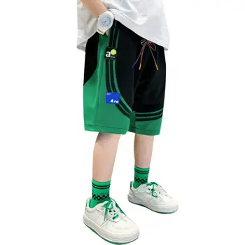 Летние шорты для больших детей, повседневные хлопковые штаны для маленьких мальчиков с надписью для детей 5-14 лет, классические серые спортивные штаны для школьников для мальчиков