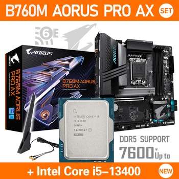 Материнская Плата GIGABYTE B760M AORUS PRO AX WIFI CPU С Комплектом Core i5 13400 Материнская плата Intel B760 Gaming DDR5 Поддерживает операционную систему 7600 МГц Новая
