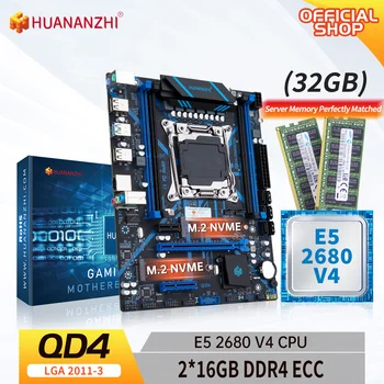 Материнская плата HUANANZHI X99 QD4 LGA 2011-3 XEON X99 с процессором Intel E5 2680 v4 с комбинированным комплектом памяти 2*16G DDR4 RECC NVME SATA