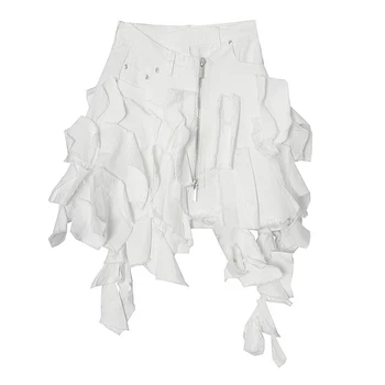 Модная женская белая джинсовая юбка, Новый Однотонный цвет, Высокая талия, Асимметричные, Нерегулярные мини-юбки в стиле пэчворк, женские Y2K Falda RS595