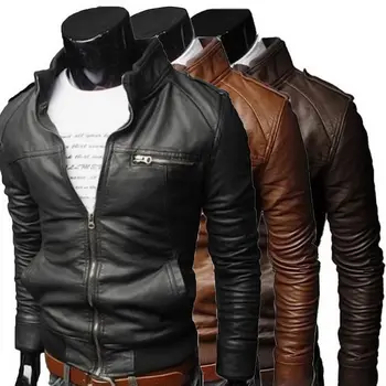 Модная мужская куртка, осенне-зимний воротник, приталенная мотоциклетная кожаная куртка, мужская крутая куртка-бомбер, повседневная уличная