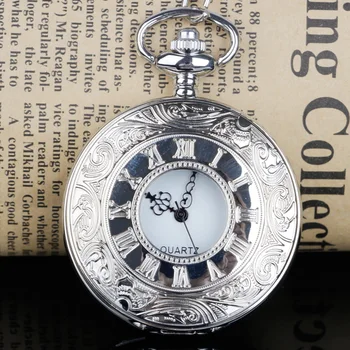 Модные классические серебряные кварцевые карманные часы Ожерелье Римские цифры Откидная подвеска Часы Прямые продажи