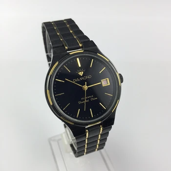 Мужские механические часы Shanghai Diamond Brand black shell с черным циферблатом с одним календарем, диаметром 36 мм
