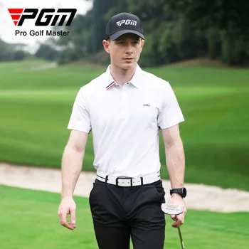 Мужские футболки для гольфа PGM с коротким рукавом, Перфорированный дизайн, Быстросохнущая спортивная рубашка поло YF585