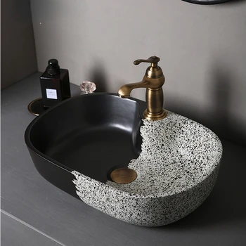 Настольная раковина, Черно-белая Керамическая раковина для ванной Комнаты, Овальный Умывальник, Индивидуальность, Креативная Раковина для ванной комнаты