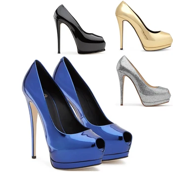 Новая модная женская обувь, туфли-лодочки на платформе с открытым носком на высоком каблуке, женские свадебные вечерние туфли для вечеринки, синие, черные