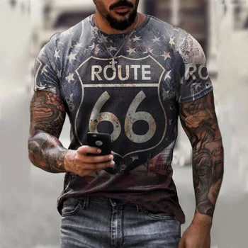 Новая мужская футболка с принтом Route 66 в стиле ретро, летняя одежда для взрослых, уличная мода, мужская толстовка в стиле хип-хоп