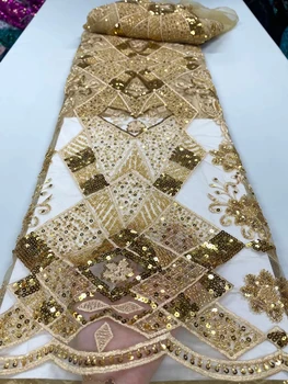 Новейшая Африканская Тюлевая ткань ручной работы с вышивкой бисером, Роскошное Алжирское Кружевное Вечернее платье с пайетками и сеткой для свадебной вечеринки