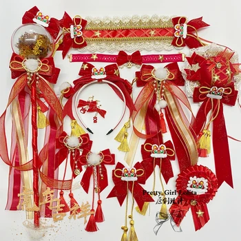 Новогодняя лолита для волос красная заколка LolitaKC венки с кисточками все прекрасные аксессуары для волос harajuku kawaii