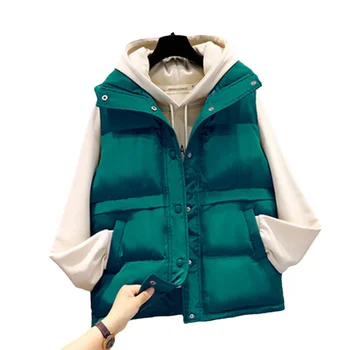 Новое поступление, Осенне-зимняя хлопковая куртка, Женский жилет, Короткое Дизайнерское пальто в корейском стиле, Chaleco Mujer, Бело-зеленый Жилет