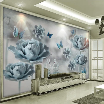 обои beibehang на заказ любого размера настенные обои мода романтическая элегантность Лебединое озеро Наби рельефы 3D стены гостиной