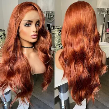 Оранжево-белые Предварительно выщипанные синтетические парики на кружеве 13X4 без клея, волна воды, Высококачественные волосы из термостойких волокон для женщин