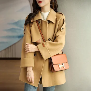 Пальто женское Осенне-зимняя мода 2023 Корейская версия Свободное и приталенное Повседневное и универсальное Шерстяное пальто небольшого размера и высокого класса